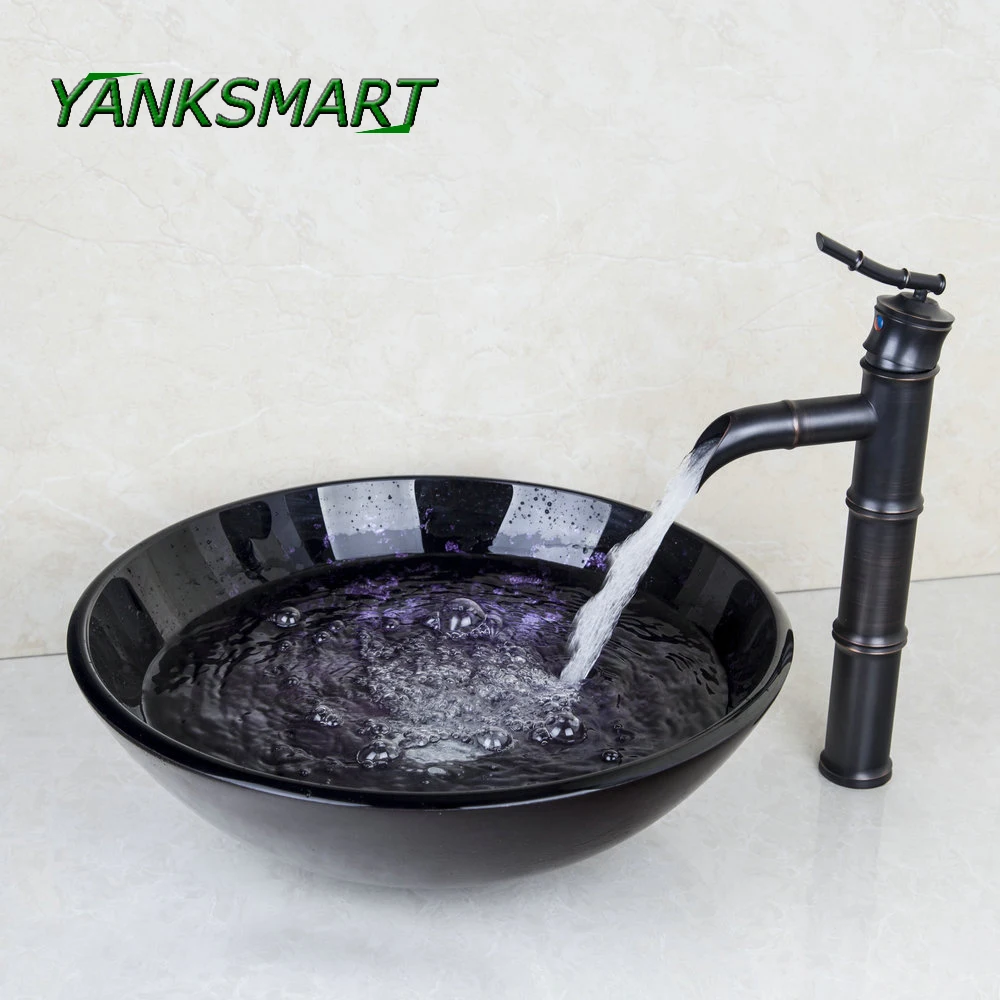 YANKSMART Bamboo Style ORB латунный кран + ванная комната черный умывальник из закаленного