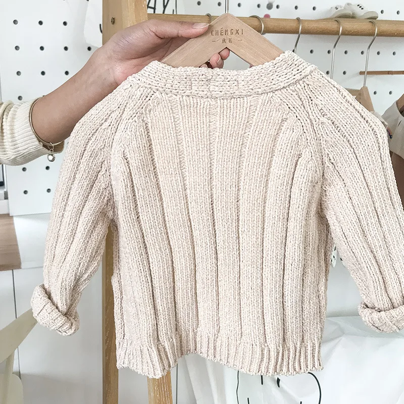 Вязаная для маленьких девочек, кардиган для детей 1, 2, 3, 4 лет, свитер для малышей, повседневный Свободный теплый кардиган, осенняя вязаная одежда для маленьких мальчиков и девочек
