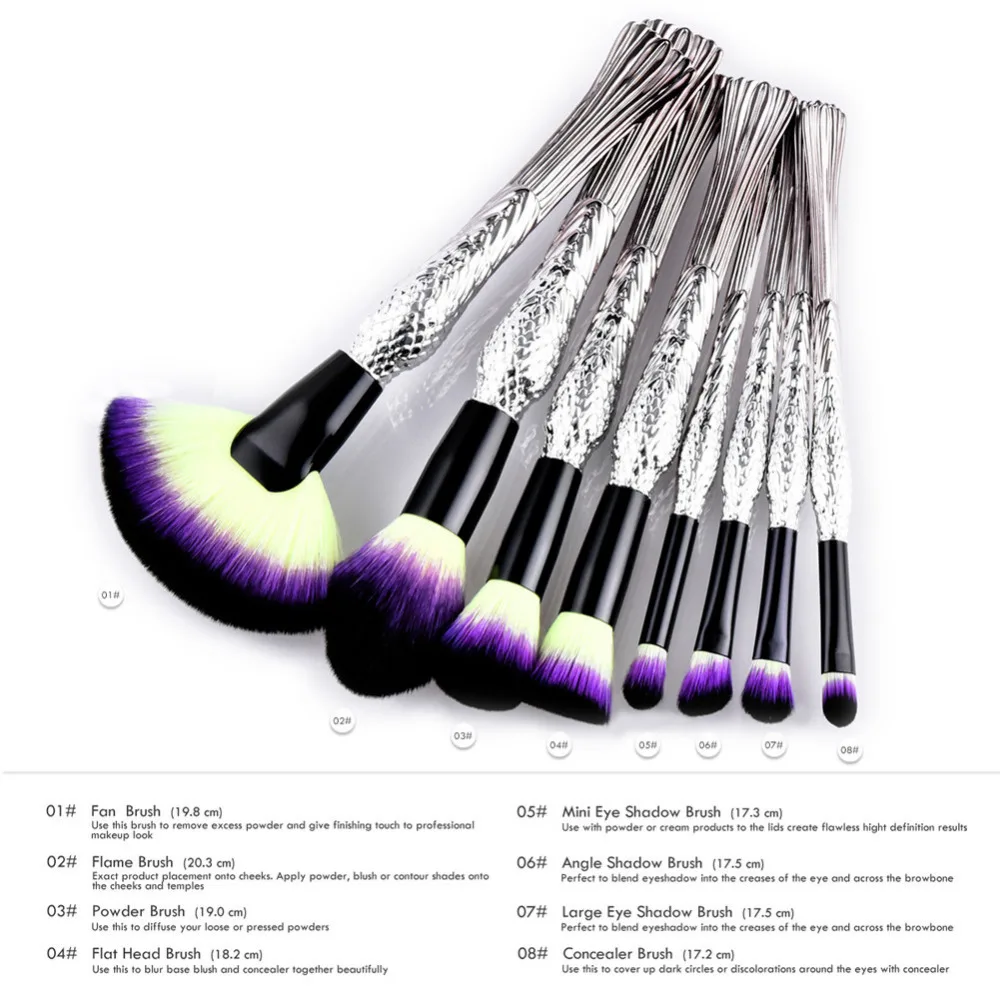 

Bird Tail Shape Makeup Cosmetic Brushes Set 8pcs Powder Foundation Eyeshadow Contour Blusher Blending Make Up Brushes Tool Kit