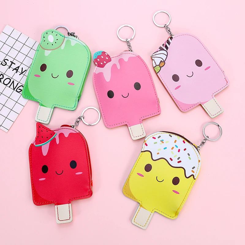 Kawaii Детский кошелек для монет, карманная Сумочка, милый мультяшный крем для мороженого, маленький кошелек на молнии для девочек, сумка для денег для детей, подарки
