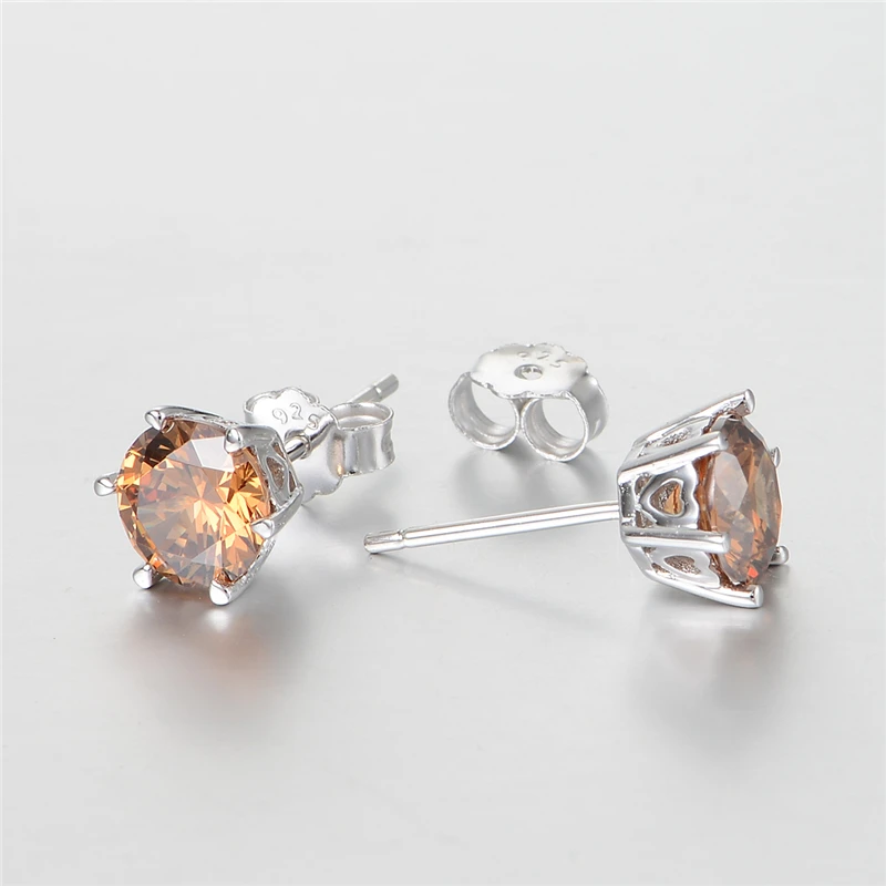 925 стерлингового серебра серьги для женщин оранжевый Большие Cz круглые гвоздики