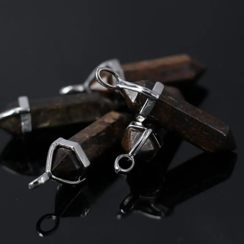 10 шт. коричневый камень бронзит Шестигранная подвеска Гранёные камни