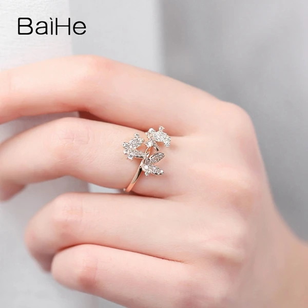 BAIHE Solid 14 K розовое золото всего 0.39ct сертифицированные H/SI натуральные Алмазы обручальные женские модные ювелирные изделия Подарочное кольцо