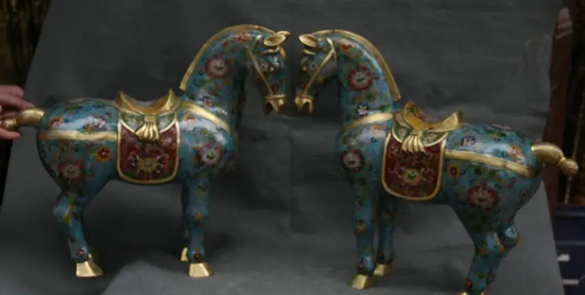 18 8 &quotфарфор бронза перегородчатый эмаль стенд Зодиак Год лошади лошадей Статуя