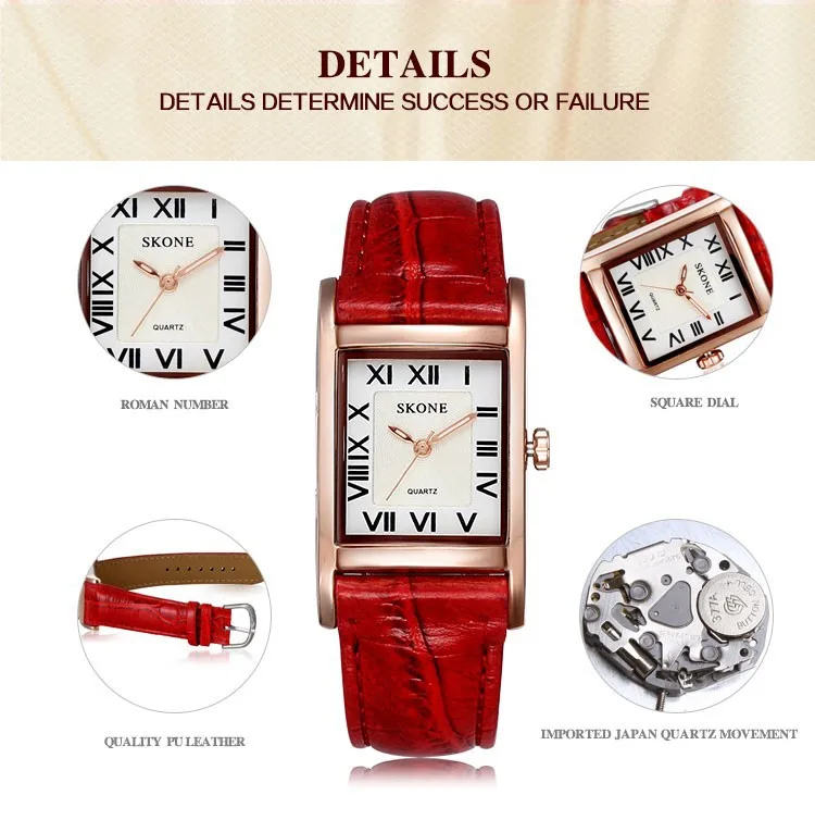 Женские Брендовые Часы SKONE с квадратным циферблатом в римском стиле роскошные