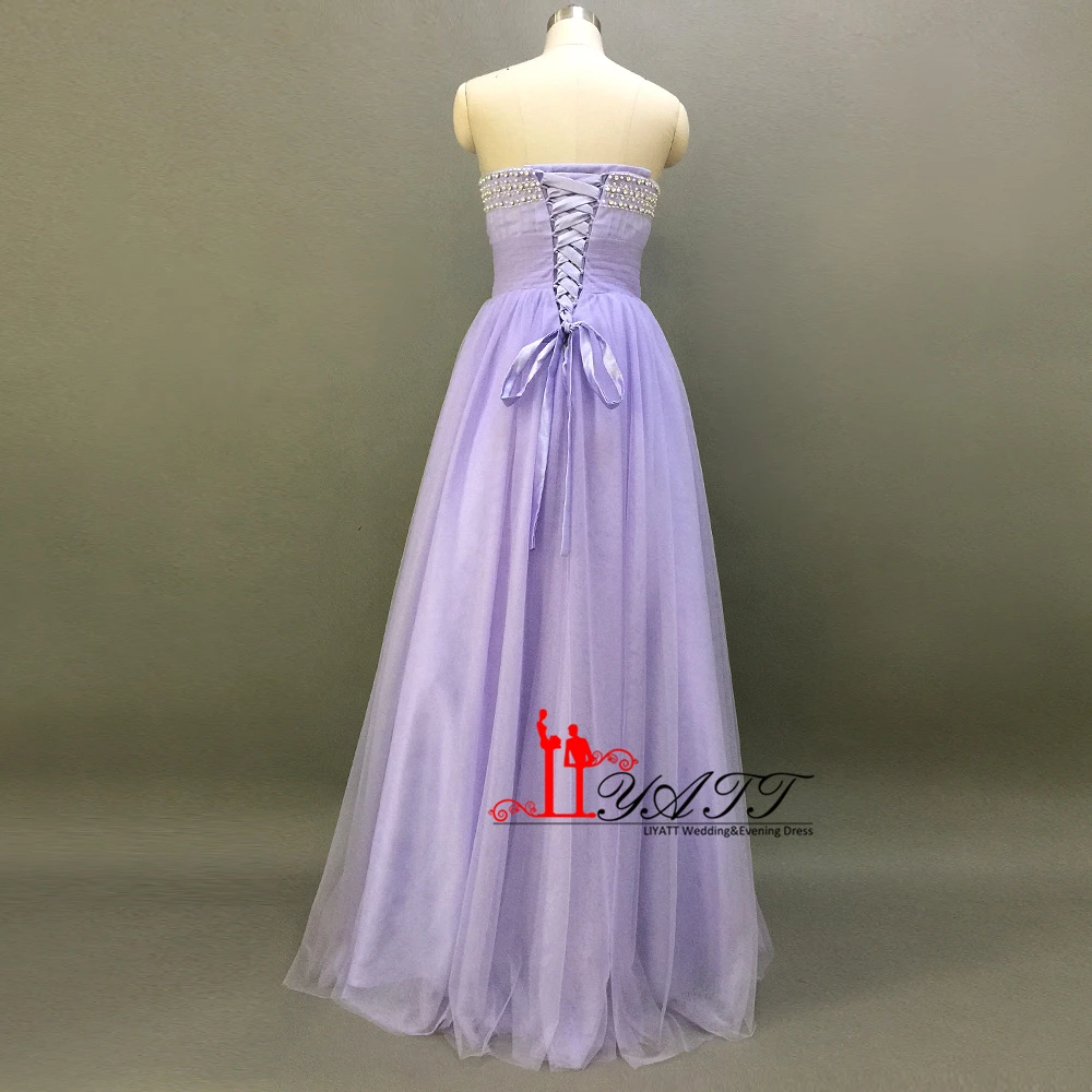 vestido de baile Sweetheart Pearls Beading Neckline Lavender Bridesmaid Dresses A-Line Tulle Lace Up Sequins Liyatt | Свадьбы и