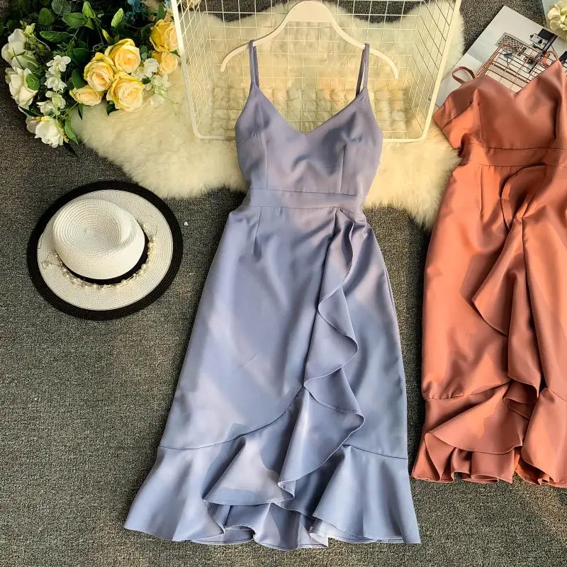 Сексуальные Платья женские новые 2019 летние с v-образным вырезом Спагетти ремень