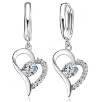 heart shape cubic zirconia fine jewelry 925 sterling silver pendant earrings women girls party wedding earrings
