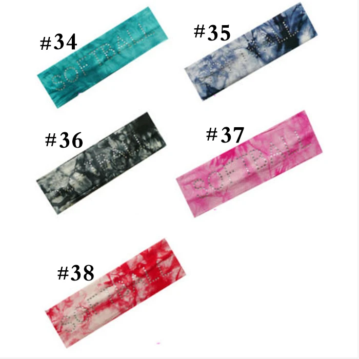 

2 inch Neon & Tie Dye Cotton Stretch Sports Headbands Rhinestone Cystal "SOFTBALL" Elastic Cotton HairBand Hair Accessories