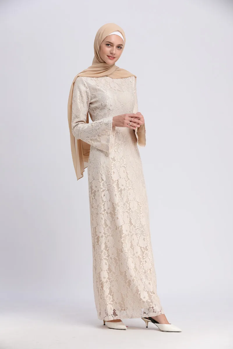 Кружевные женские мусульманские платья abaya Дубай белый желтый зеленый черный красный синий длинный халат Туника кимоно Jubah кафтан хиджаб Исламская одежда