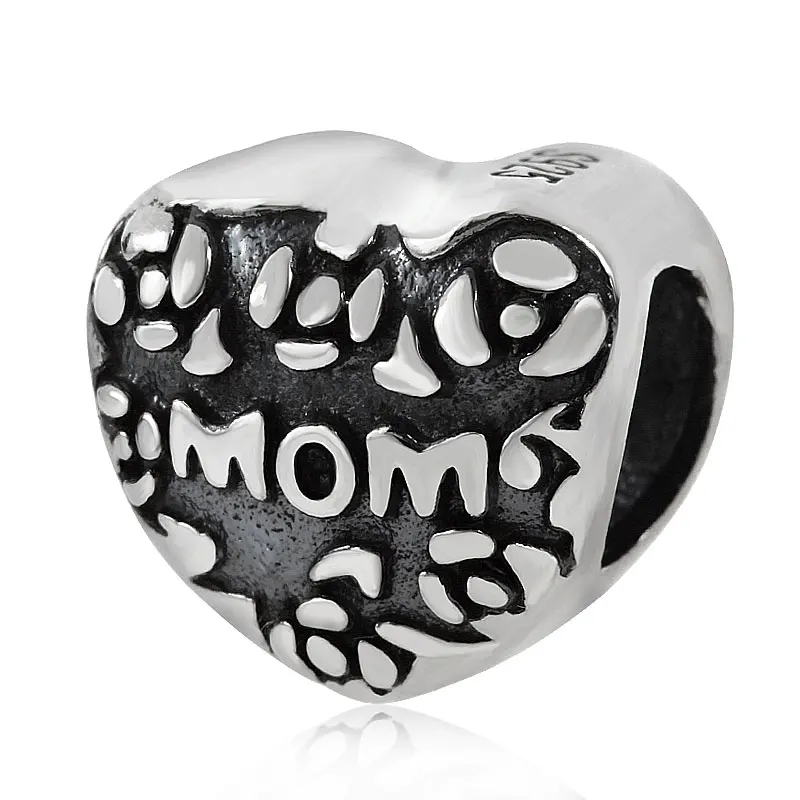 Браслет из стерлингового серебра 925 пробы с кубическим камнем Love MOM Charm Beads Fit Pandora