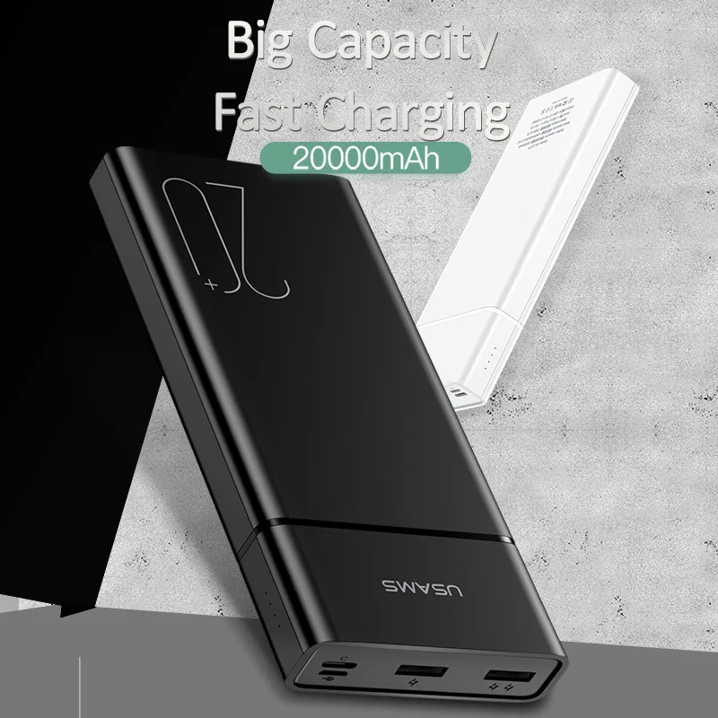 USAMS портативный 20000 мАч Внешний аккумулятор Двойной USB Micro Type c порт внешний тонкий