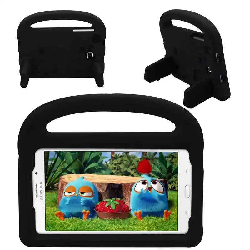 black 7 ''Универсальный eva силиконовая лента для Samsung Galaxy Tab 3 Lite T110 T113 T230 T280 T285 чехол для детей с мультипликационным принтом «сердитые птицы», противоударный - Цвет: black