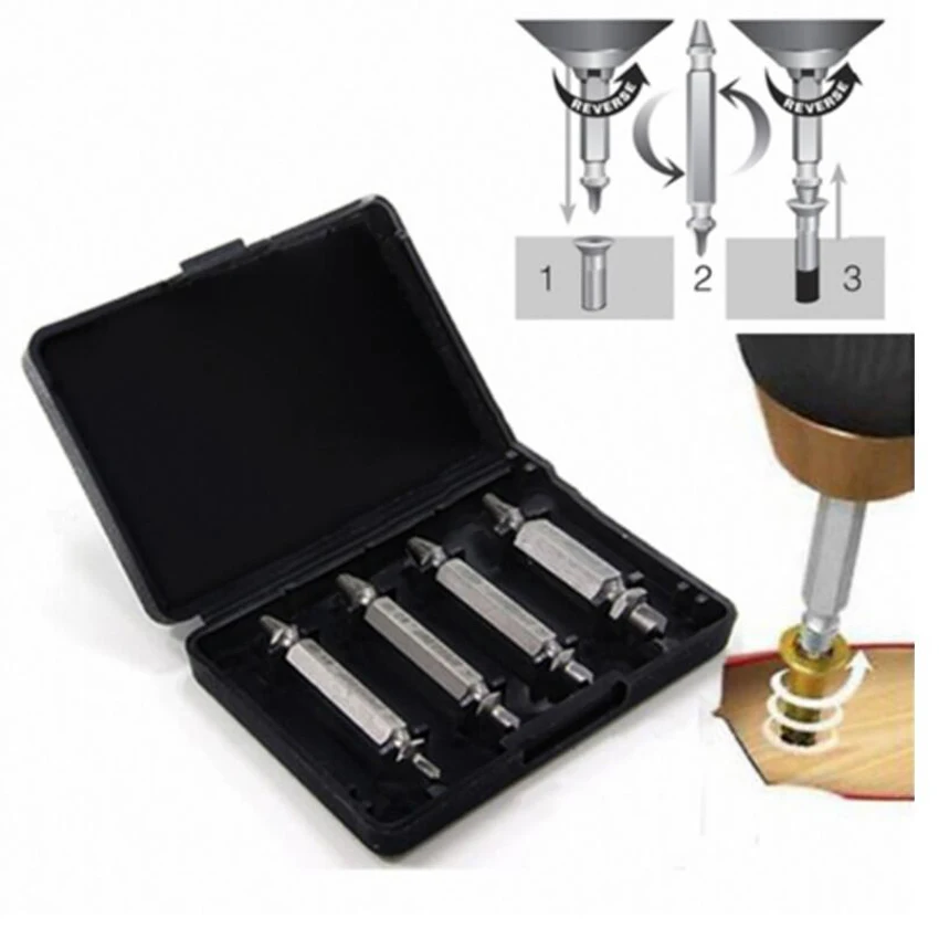 4pc/set Speed Out Core Drill bit Damaged Screw Extractor Remover For Removing Any stripped screw (phillips Flat Hex) | Инструменты