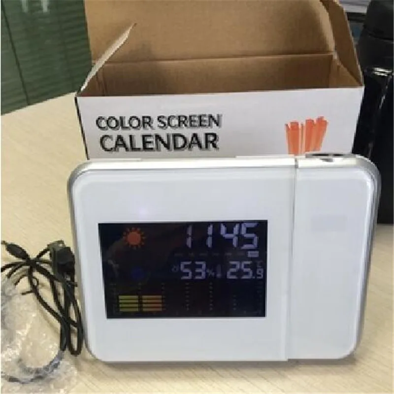 Projection Desktop Alarm Clock Digital Date Snooze luminous Backlight Projector Table Led With Time calendar humidity | Дом и сад