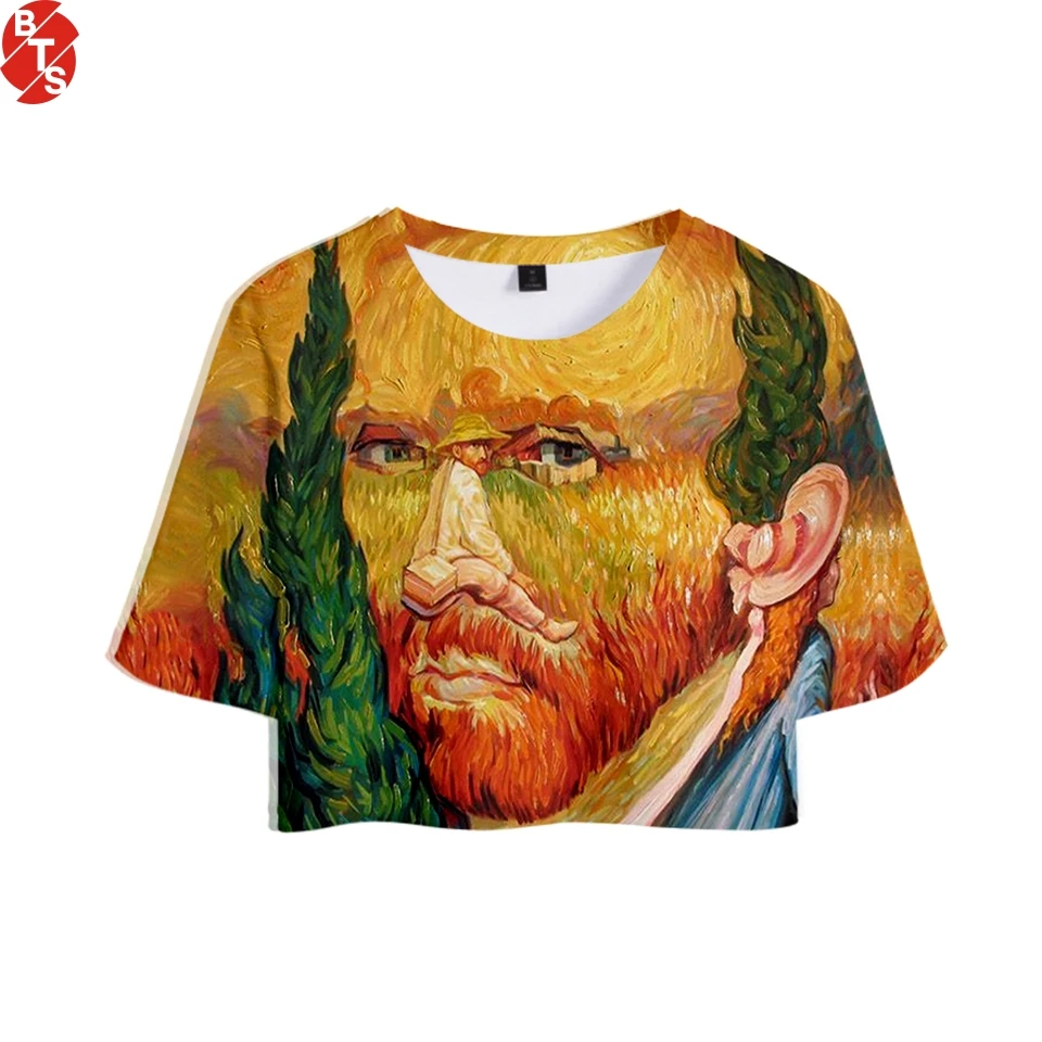 Женский кроп-топ с коротким рукавом круглым вырезом и 3D-принтом | Женская одежда