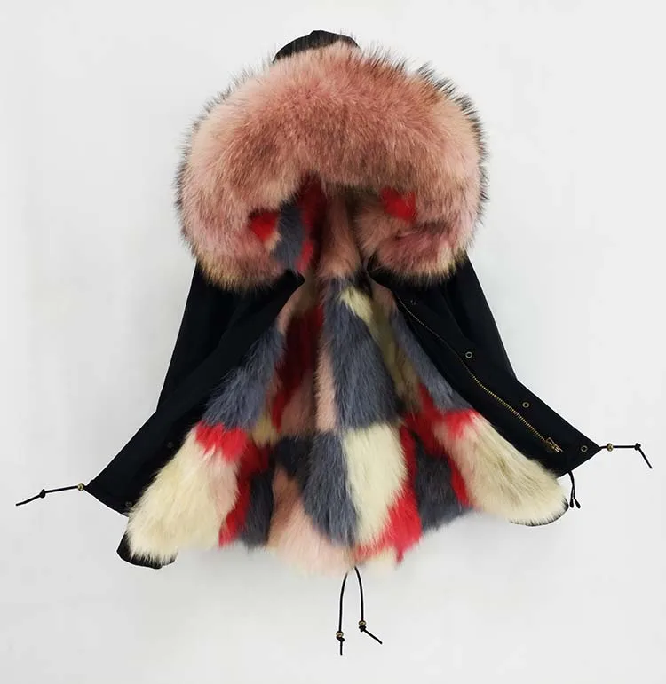short fox fur 8 Мао Конг натуральный мех пальто зимняя куртка женская длинная парка натуральный мех енота воротник натуральный Лисий Мех бежевый роскошный уличная - Color: short fox fur 8