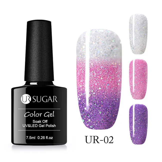 UR-02 Ur Sugar, 3 цвета, меняющий температуру, Гель-лак для ногтей, Радужный голографический термальный замачиваемый УФ-Гель-лак, 7,5 мл, дизайн ногтей - Цвет: UR-02