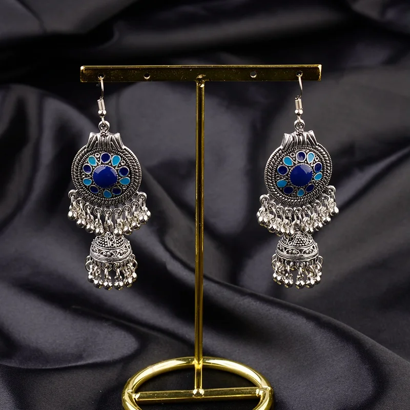 TopHanqi цыганские украшения ретро этнические серебряные индийские Jhumka маленькие колокольчики масляные висячие серьги с кисточками для женщин богемные Подвески подарок