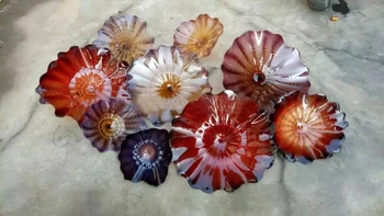 Antique Murano Glass Flower Plates Wall Art Style Colored Glass Hanging Plates Wall Art for Museum Hotel Home Decoration