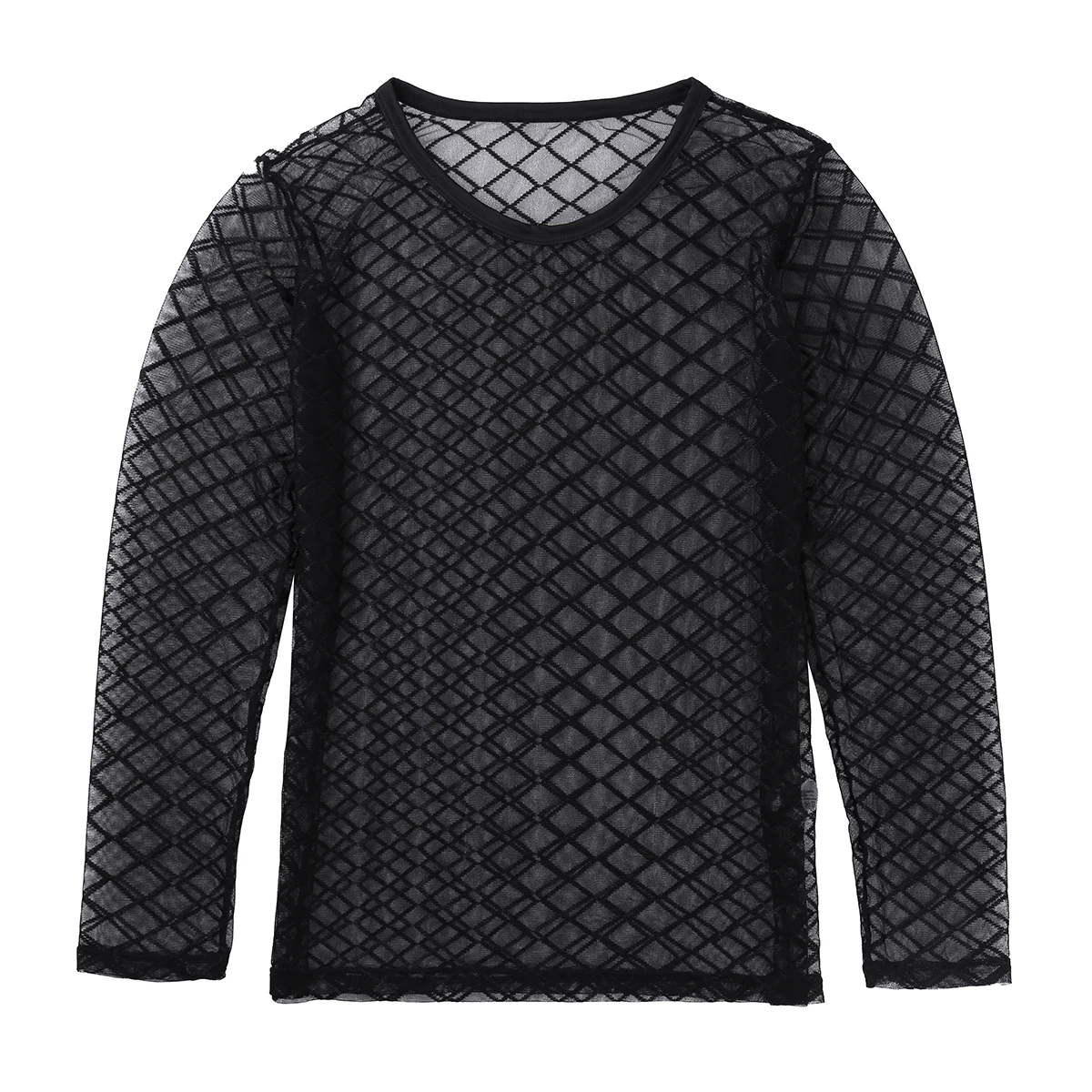 Сексуальный Мужской Прозрачный сетчатый пуловер с круглым вырезом и длинными