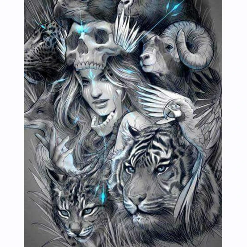 

5D DIY Diamond Painting Lady&Wolves Embroidery 100% Full Round Diamond Cross Stitch Rhinestone Mosaic Painting Decor Diamant