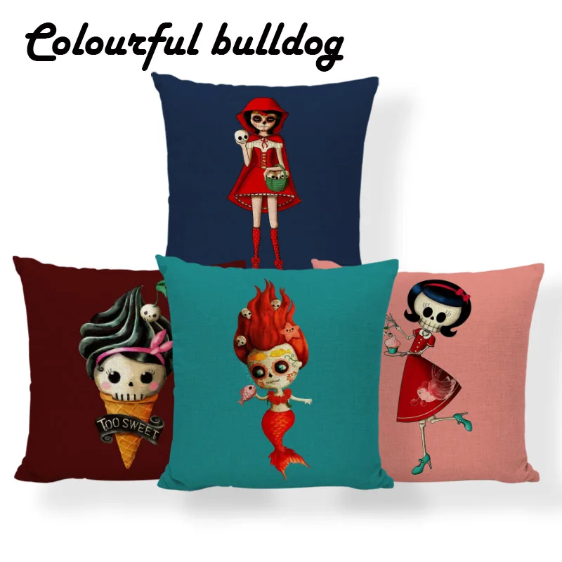 

Trick Treat Horror Ghost Cushion Cover Sugar Skull Halloween Pillows Anime Chair Home Decor Throw Pillow Covers 17.7Inch Linen