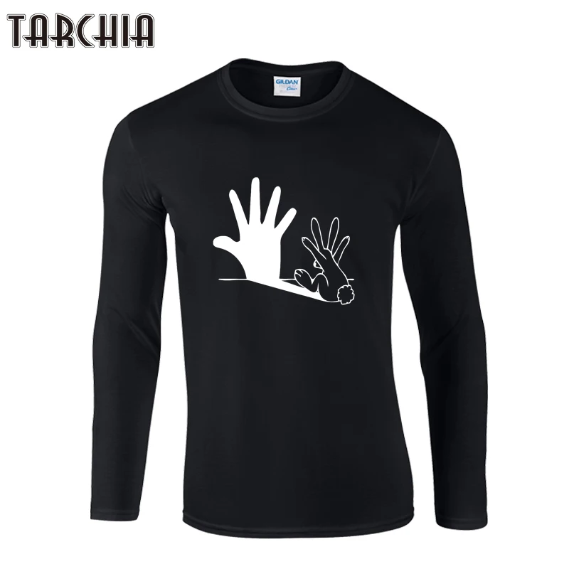 Футболка TARCHIA мужская с принтом тени руки приталенная хлопковая рубашка длинным