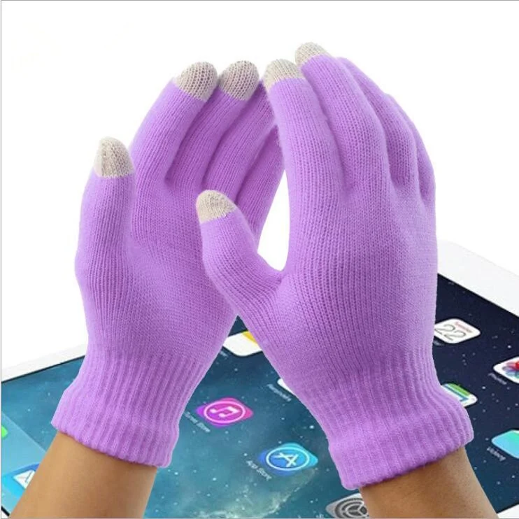light purple Зимние перчатки для сенсорного экрана утолщенные теплые шерстяные кашемировые однотонные перчатки мужские и женские вязаные перчатки - Цвет: light purple