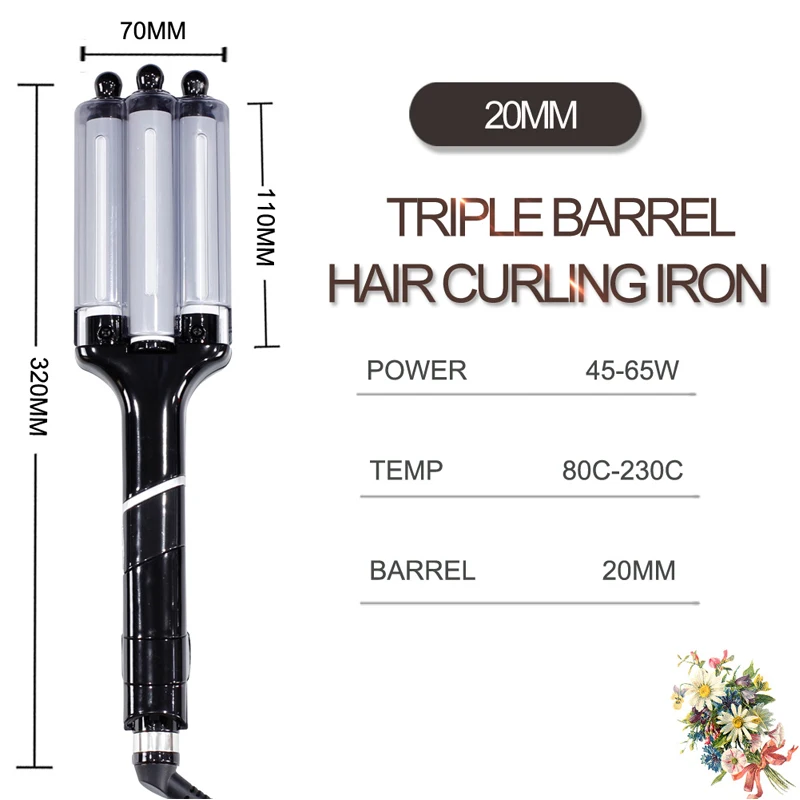 Гладей тройной баррель щипцы для завивки с анти горячей крышкой керамические