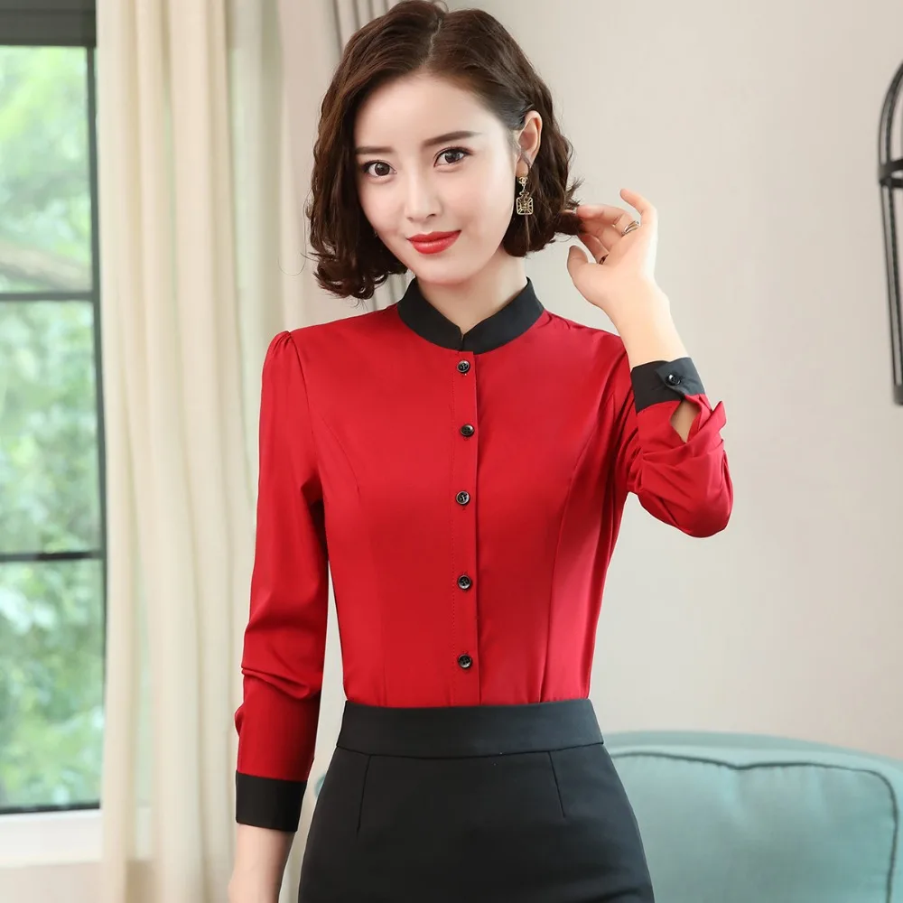 

new women work wear white red full sleeve elegant blouse shirt for office lady 2018 s-4xl