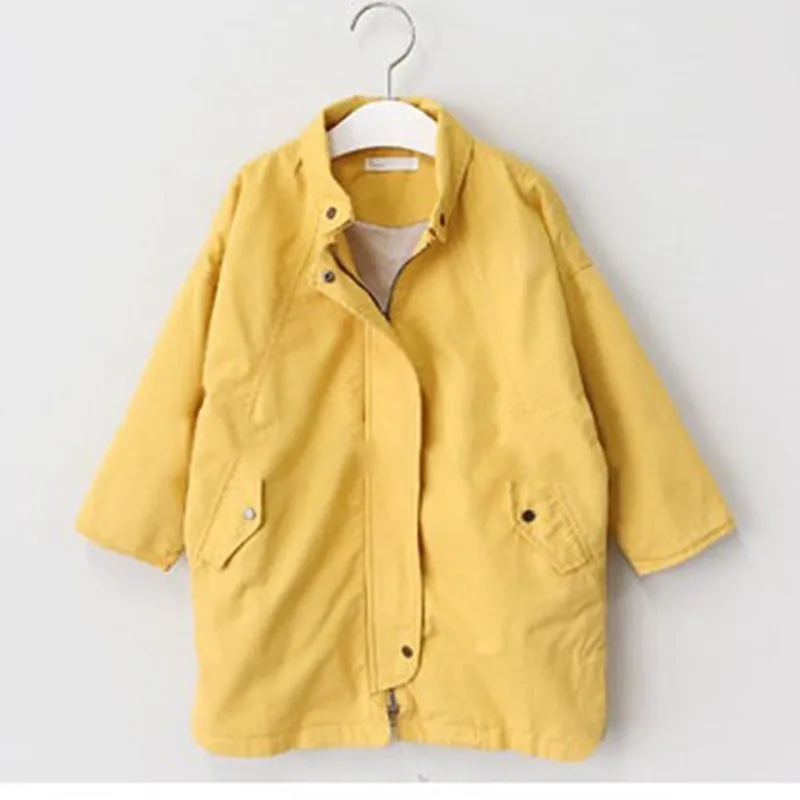 Pink Yellow New 2019 Autumn Long Jackets For Baby Big Girls Solid Cotton Trench Coats Kids Outerwear Tops Chidlren Coat Clothing | Детская