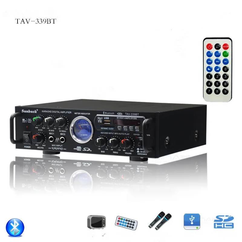 Bluetooth USB SD FM Радио пульт дистанционного управления KTV Караоке реверберация 2 канала 240 Вт+ 240 Вт высокомощный AC 220 В DC 12 В автомобильный AV усилитель