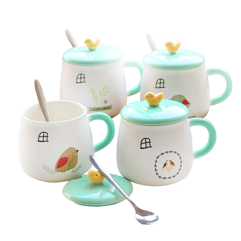 Оригинальная белая керамическая кружка для молока с 3d крышкой и принтом птицы