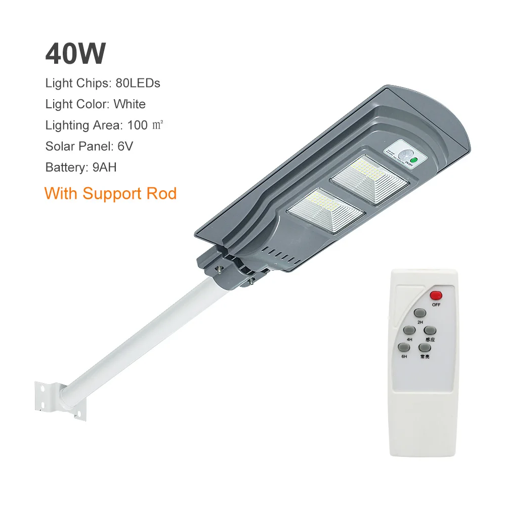 40W With Support Rod 20 Вт 40 Вт 60 Вт Светодиодный лампа, подзаряжающаяся на солнце PIR датчик движения и радар-датчик уличные фонари водонепроницаемый IP65 для наружного сада Дорога Путь - Испускаемый цвет: 40W With Support Rod