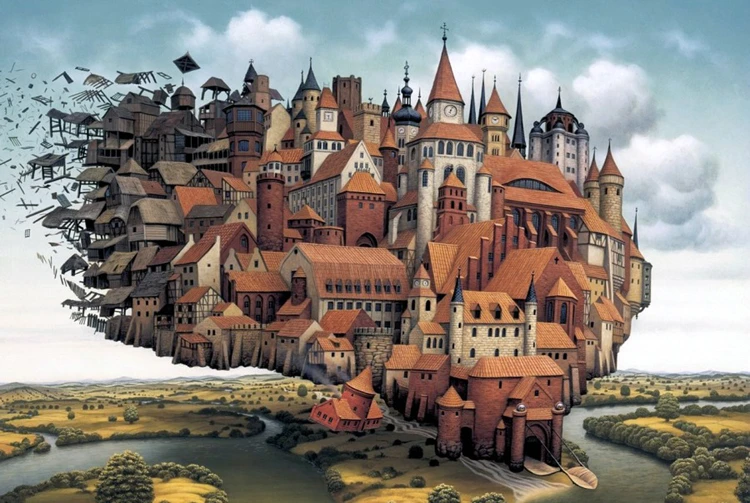 Flying Castle MOMEMO, летающий замок, головоломка, 1000 деталей, деревянная головоломка, фантазийный пейзаж, пазлы для взрослых, сборные игрушки, подарки для детей - Цвет: Flying Castle