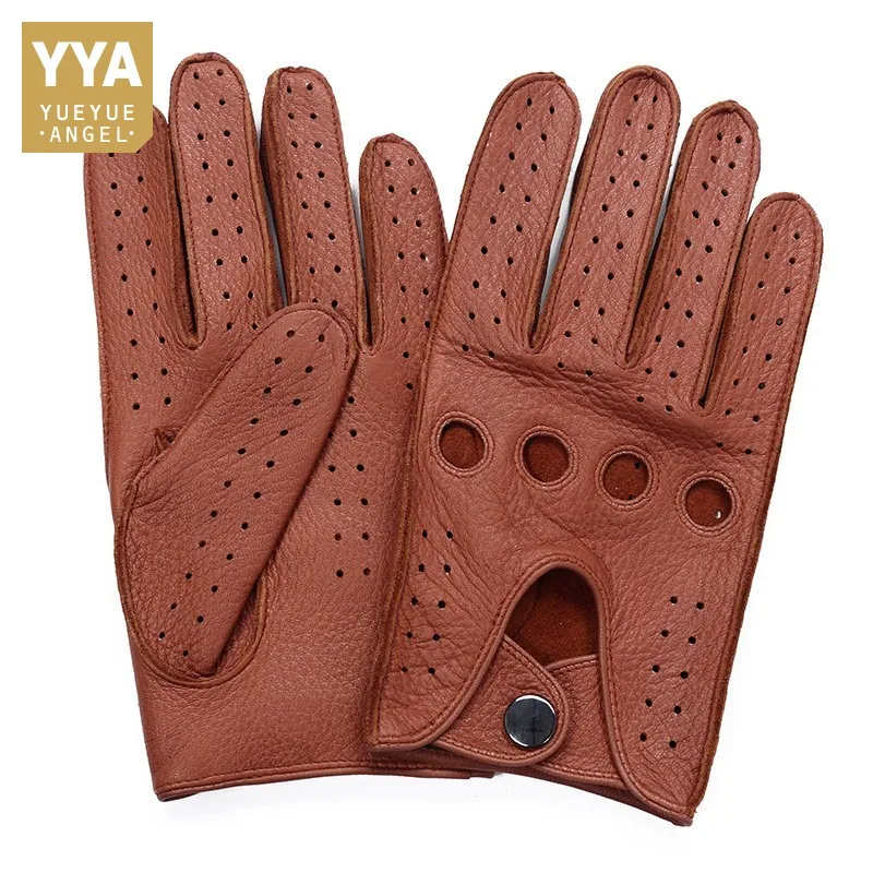 Brand High Quality Men's 2022 New Deerskin Gloves Four Seasons Fashion Vintage Driving Genuine Leather Moto Riding Gloves Men