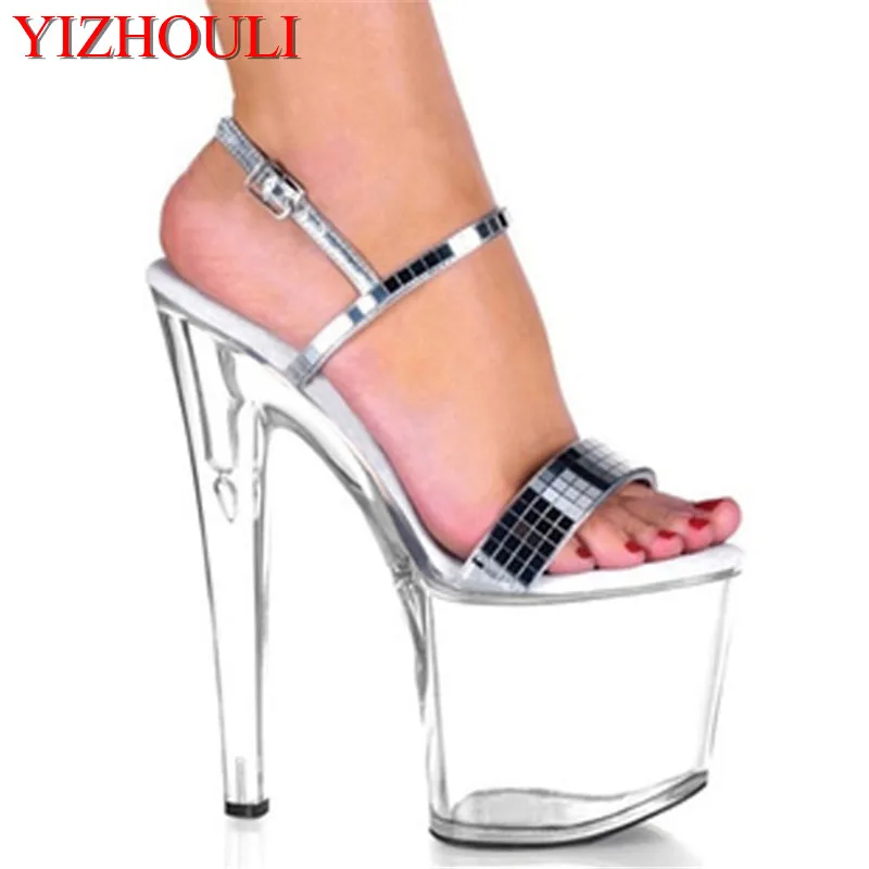 platform high heel sandals women summer shoes women sandal PU black white black sequins Dance Shoes