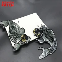 big size fish embroidered patches iron on garment fabric sticker for clothes applique diy accessory party decor animal patches