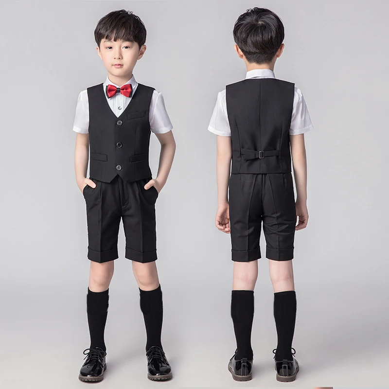 Деловой костюм для мальчиков на лето жилет + шорты бабочка детский комплект