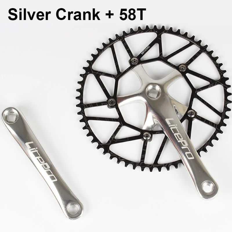 58T Silver Crank Litepro полый BMX складной велосипедный шатун Сверхлегкий 130 BCD 50T 52T 54T 56T 58T велосипедная цепь - Цвет: 58T Silver Crank