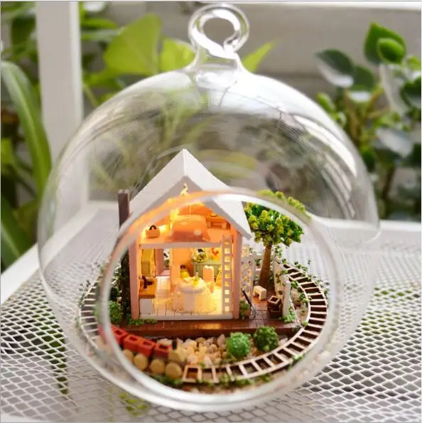 Продвижение diy стеклянный шар деревянные кукольные домики Миниатюрный Кукольный домик с Funitures мини Каса Модель Строительный набор подарочные игрушки - Цвет: B008