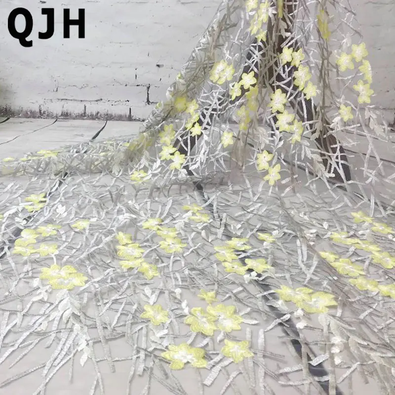 1 ярд QJH горячая Распродажа французское кружево дешевая африканская светло
