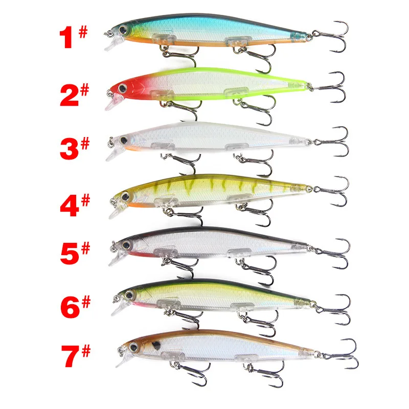 7Pcs/lot Minnow Fishing Lure 11cm/12.9g Isca Artificial Hard Bait With 3 Treble Hooks For Peche Tackle Pesca | Спорт и развлечения