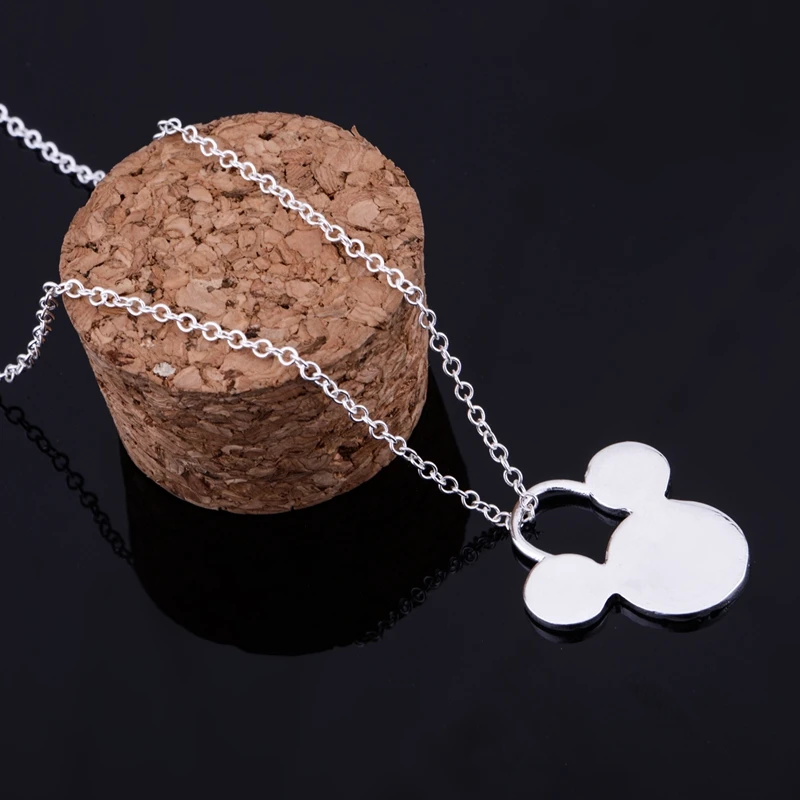 Блестящее милое серебряное ожерелье с Микки-Маусом Стерлинговое Серебро