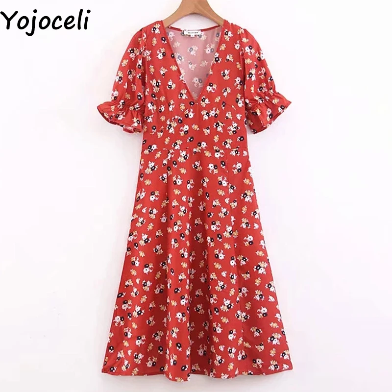 Yojoceli длинное платье с глубоким v-образным вырезом и цветочным принтом женское