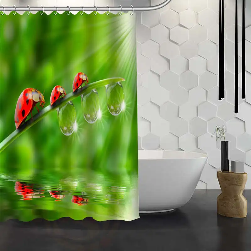 

Custom Beetle Grass Shower Curtain With Hooks Fabric Bath Curtain for Bathroom WJY1.17