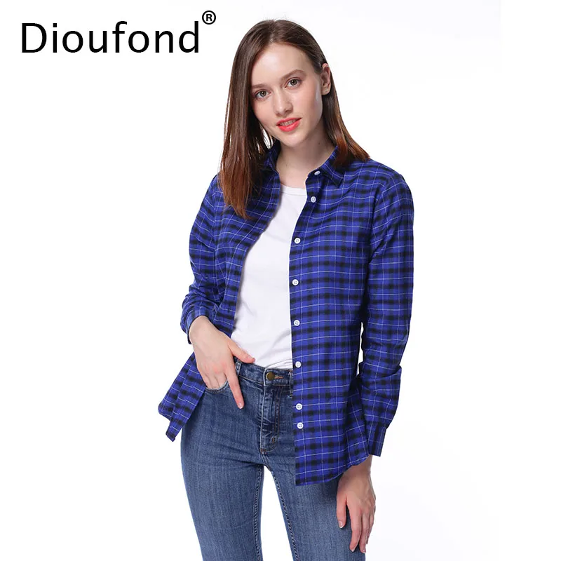 Осенняя клетчатая рубашка Dioufond женская классическая с длинным рукавом