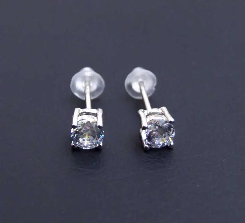Qingmos Classic 3 мм белый кубический цирконий четыре когти стерлингового серебра 925 Earring-ear573