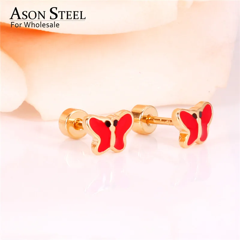 ASON steel Женские аксессуары 12 пар/лот золото/серебро Сережка-гвоздик в форме бабочки набор из нержавеющей стали забавные серьги Brinoc Baby